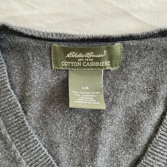 Eddie Bauer Cotton Cashmere Sweater Mens L Classic Prep Dark Academia Minimal - Picture 6 of 9